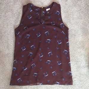 CAbi Burgundy and Blue Floral Top #3444 S